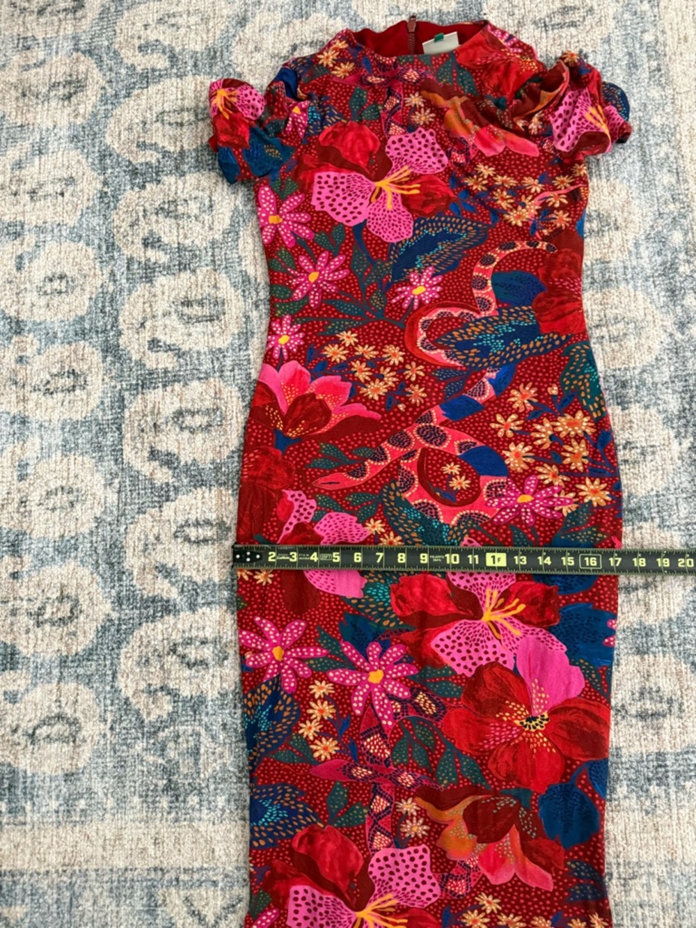 Farm‎ Rio Snake Garden Red Floral Jersey Midi Dress Medium Great Condition - Picture 7 of 8